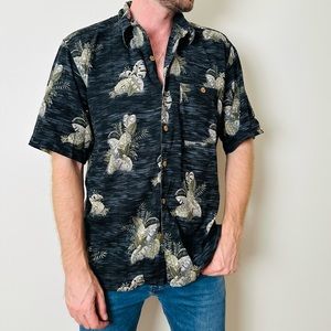 Paradise Coves Silk Paradise Tropical Short Sleeve Collared button down shirt